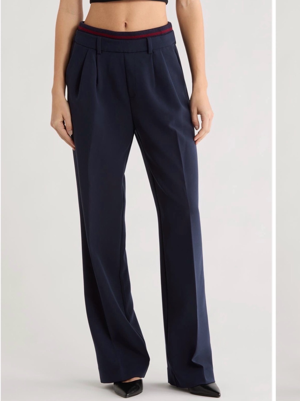 Favorite Daughter varsity Navy Wide-Leg Trousers with Red-Trim Waistband